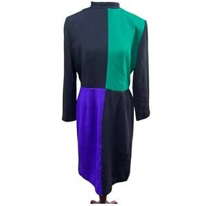 Positive Attitude Vintage Purple Black and Green Color Block Dress Size 12